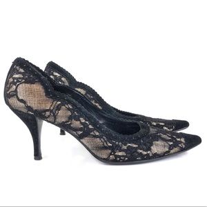 Lace Black and Tan heels with trim